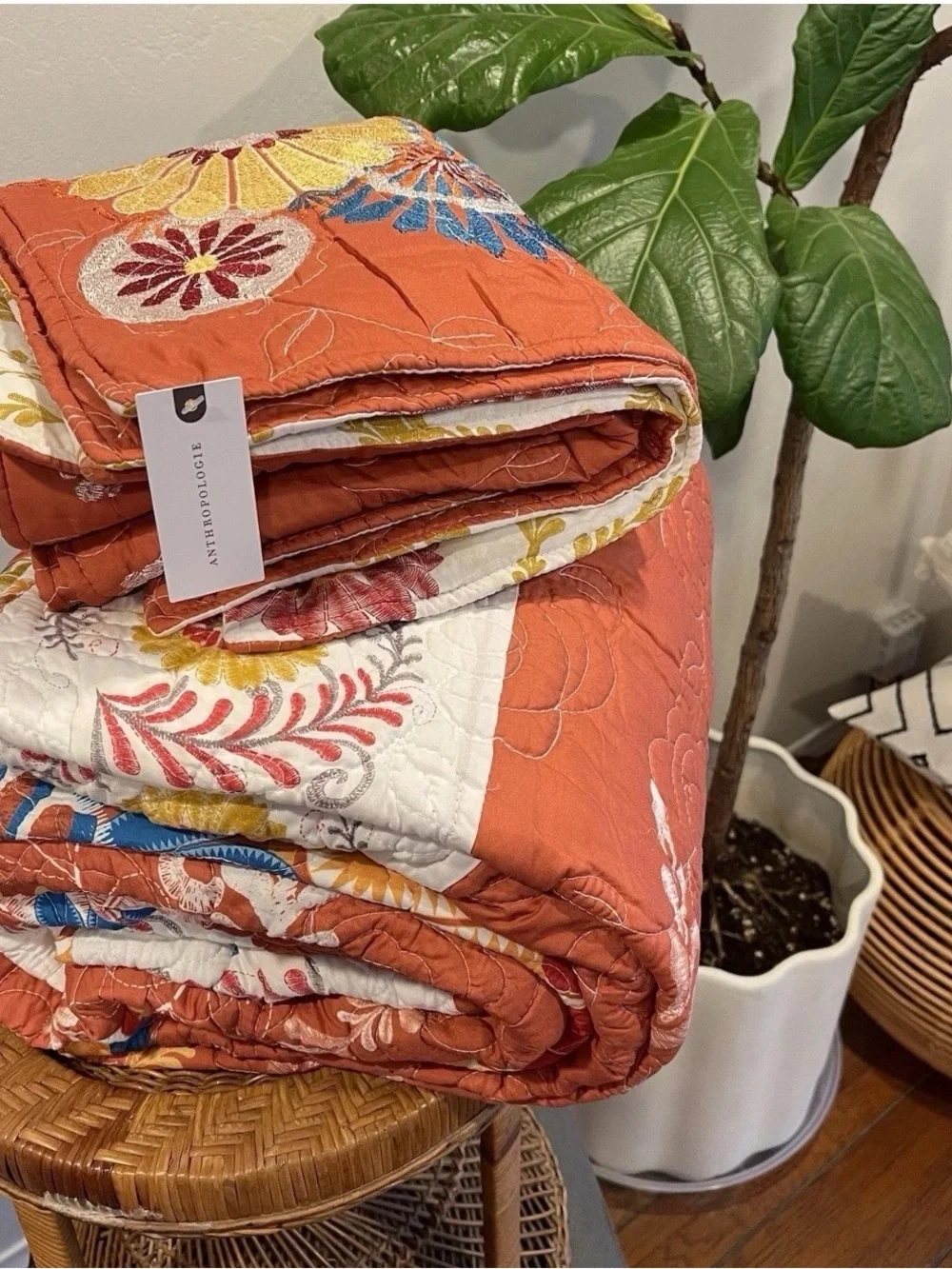 NEW Anthropologie King Reversible Boho Quilt Bedspread Bedding Sham Set
